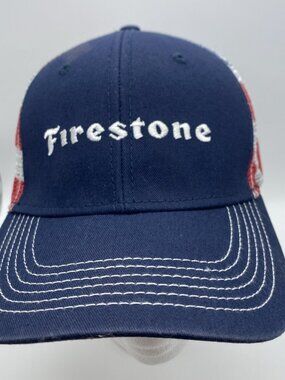 Firestone USA Flag Hat Red White Blue Trucker Snapback Mesh Cap Tires